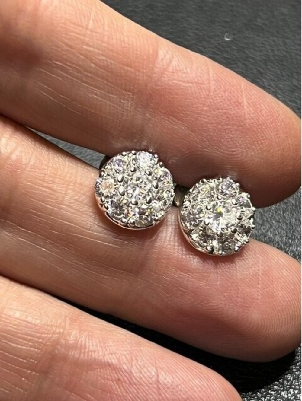 5624 IBB CZ Cluster Stud Earrings Silver tone 11mm Round Brilliant Sparkle